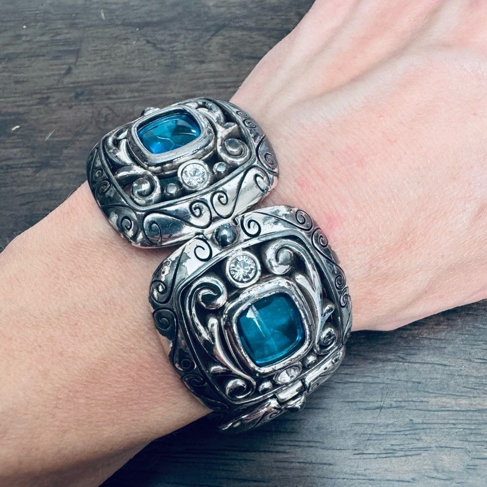 Brighton Silver Blue Jewel Thick Statement Bracelet